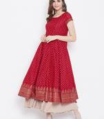 Red printed cotton long-kurtis