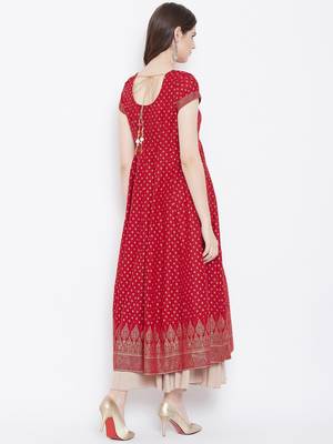Red printed cotton long-kurtis 2