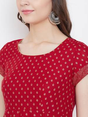Red printed cotton long-kurtis 4