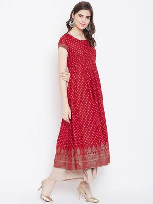 Red printed cotton long-kurtis 5