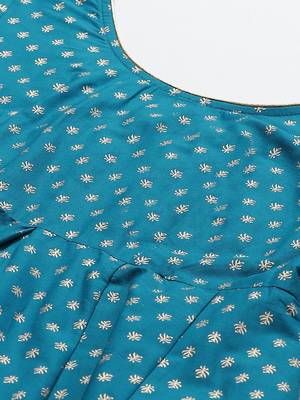 Turquoise printed cotton long-kurtis 4