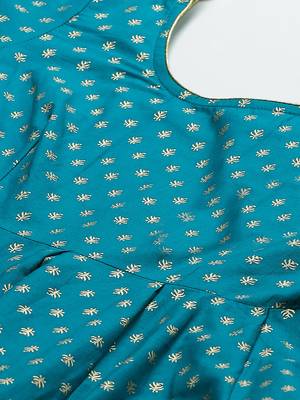 Turquoise printed cotton long-kurtis 4