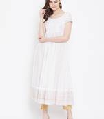White printed cotton long-kurtis