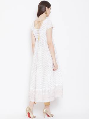 White printed cotton long-kurtis 2