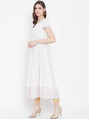 White printed cotton long-kurtis 3