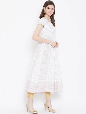 White printed cotton long-kurtis 5