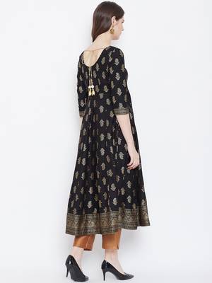 Black printed cotton long-kurtis 2
