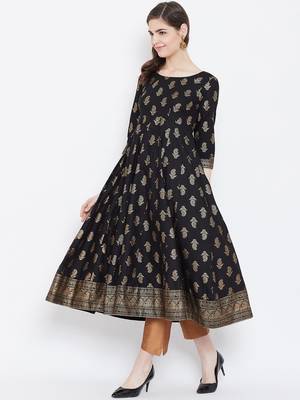 Black printed cotton long-kurtis 3
