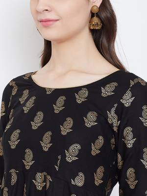 Black printed cotton long-kurtis 4