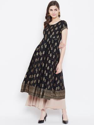 Black printed cotton long-kurtis 1