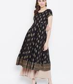Black printed cotton long-kurtis