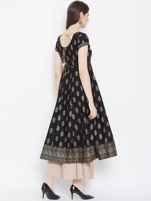Black printed cotton long-kurtis 2