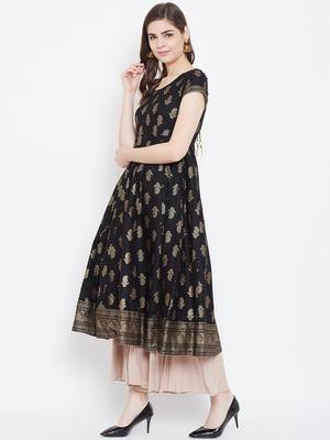 Black printed cotton long-kurtis 3
