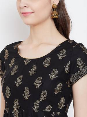 Black printed cotton long-kurtis 4