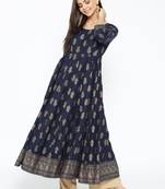 Blue printed cotton long-kurtis