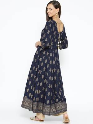 Blue printed cotton long-kurtis 2