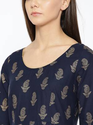 Blue printed cotton long-kurtis 4