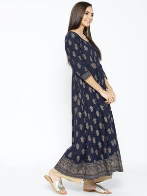 Blue printed cotton long-kurtis 5