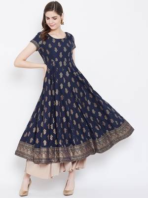 Blue printed cotton long-kurtis 1