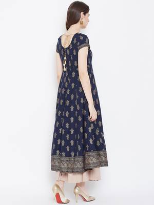 Blue printed cotton long-kurtis 2