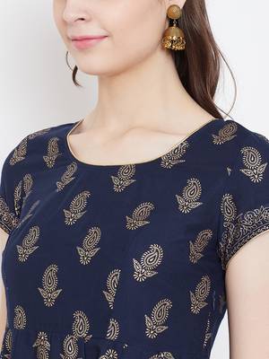 Blue printed cotton long-kurtis 4