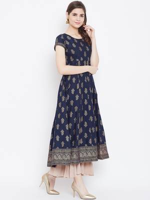Blue printed cotton long-kurtis 5