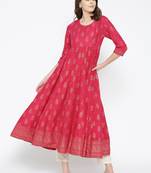 Pink printed cotton long-kurtis