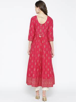 Pink printed cotton long-kurtis 2