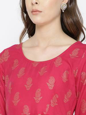 Pink printed cotton long-kurtis 4