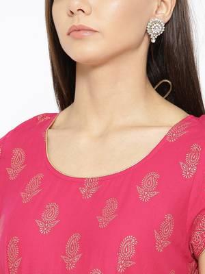 Pink printed cotton long-kurtis 4