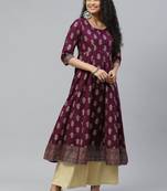 Purple printed cotton long-kurtis