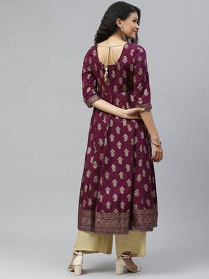 Purple printed cotton long-kurtis 2