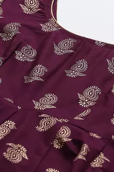 Purple printed cotton long-kurtis