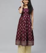 Purple printed cotton long-kurtis