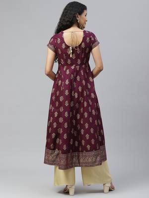 Purple printed cotton long-kurtis 2