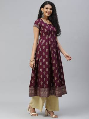 Purple printed cotton long-kurtis 3
