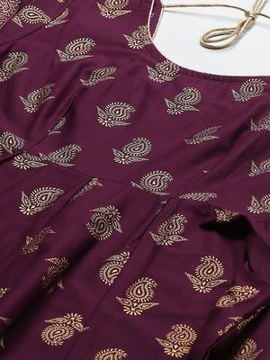Purple printed cotton long-kurtis 4