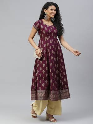 Purple printed cotton long-kurtis 5