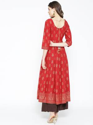 Red printed cotton long-kurtis 2