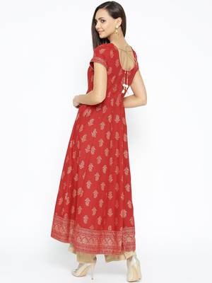 Red printed cotton long-kurtis 2