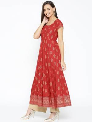 Red printed cotton long-kurtis 3