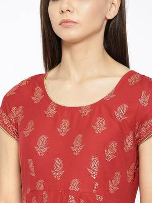 Red printed cotton long-kurtis 4