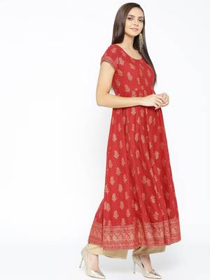 Red printed cotton long-kurtis 5