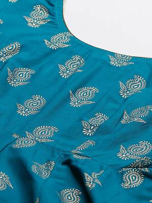 Turquoise printed cotton long-kurtis 4