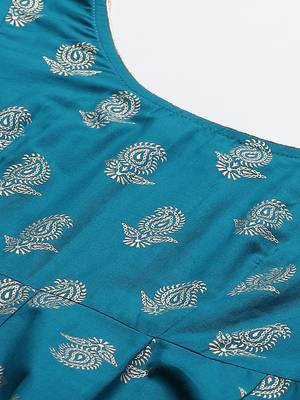 Turquoise printed cotton long-kurtis 4