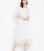 White printed cotton long-kurtis