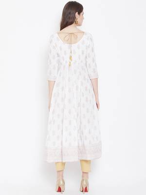 White printed cotton long-kurtis 2
