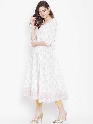 White printed cotton long-kurtis 3