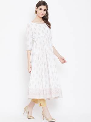 White printed cotton long-kurtis 5