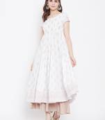White printed cotton long-kurtis